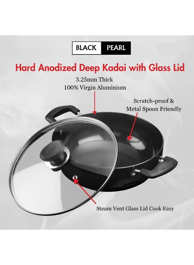 VINOD مقلاة فينود مصنوعة من الألمنيوم المؤكسد بعمق مع غطاء زجاجي - 22 سم، 2.6 لتر (صديقة لل induction) - Image 5