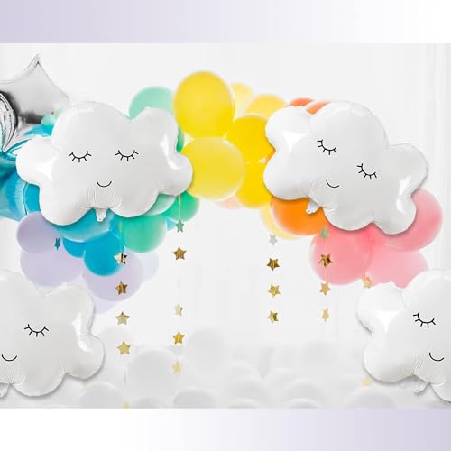 TOYXE White Cloud Mylar Foil Balloons Smiling Face Balloons Party Supplies Decoration Pack of 4 Pcs - Image 2