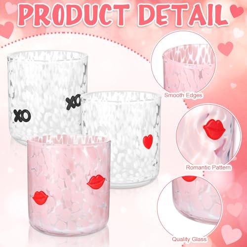 Booson 3 Pcs Valentine's Day Icon Glasses Valentine Juice Glass Cup 16oz Icon Stemless Glasses Lipstick XO Heart Drinking Glass Set for Wedding Engagement Anniversary Romantic Gifts - Image 3