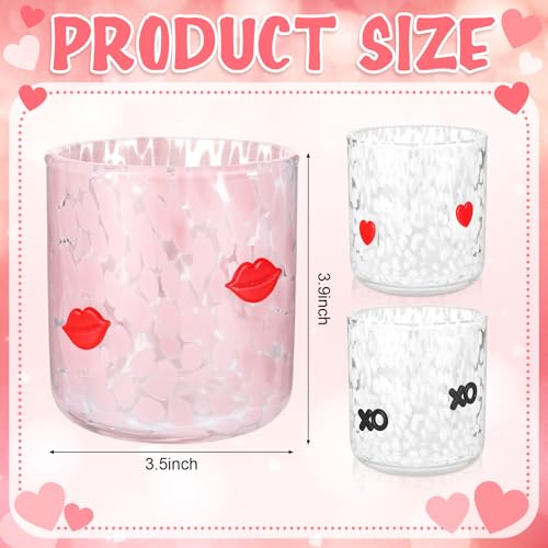 Booson 3 Pcs Valentine's Day Icon Glasses Valentine Juice Glass Cup 16oz Icon Stemless Glasses Lipstick XO Heart Drinking Glass Set for Wedding Engagement Anniversary Romantic Gifts - Image 2