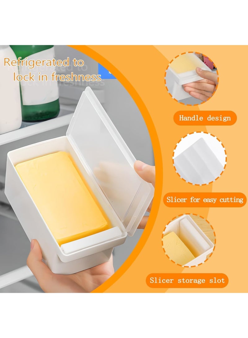 Barakah طبق زبدة، 2 قطعة حاملة زبدة مغطاة مع غطاء وقاطع، سهل التقطيع والتحكم في الحصص، صينية تخزين على المنضدة والثلاجة، مادة متينة خالية من BPA، مثالية للاستخدام في المطبخ - Image 3