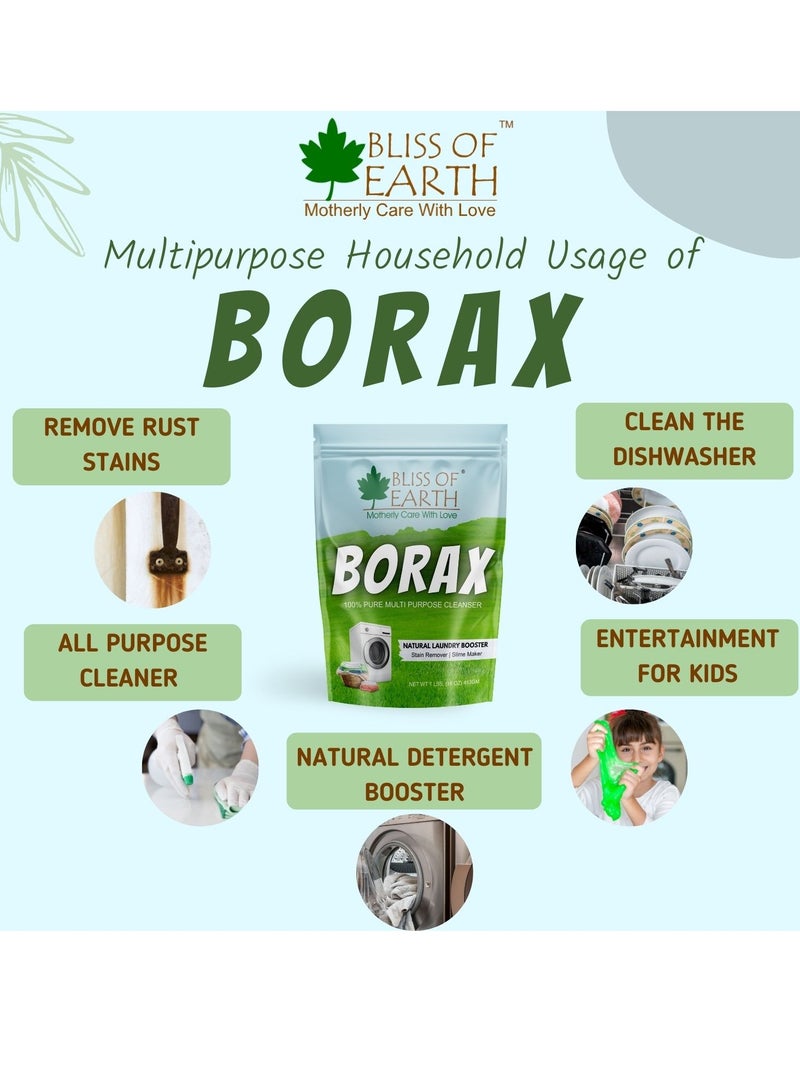 BLISS OF EARTH Bliss of Earth American Borax Detergent Booster Powder Slime Activator Multipurpose Cleaning & Stain Remover Powder Ant Killer 100% Pure Natural Sodium Borate Powder 3x453gm  - Image 2