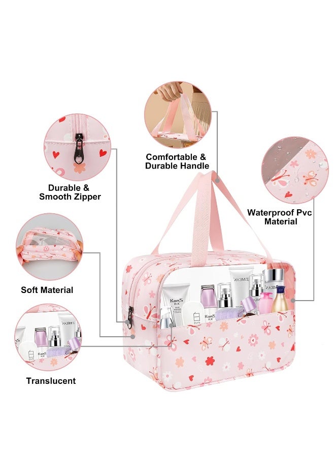 3Pcs Clear Toiletry Bag, Portable Waterproof Toiletry Bags, Makeup Bag with Zippers, Handing Travel Accessories, Travel Accessorie, PVC Cosmetic Bag, Waterproof Cosmetic Wash Bags for Travelling, Pink - Image 2
