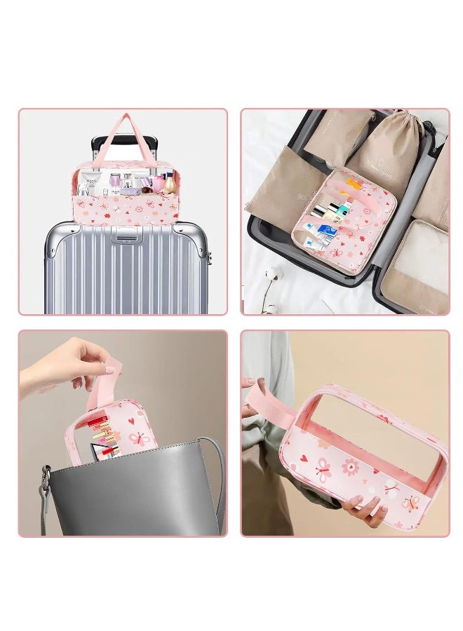 3Pcs Clear Toiletry Bag, Portable Waterproof Toiletry Bags, Makeup Bag with Zippers, Handing Travel Accessories, Travel Accessorie, PVC Cosmetic Bag, Waterproof Cosmetic Wash Bags for Travelling, Pink - Image 4