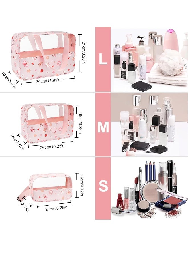 3Pcs Clear Toiletry Bag, Portable Waterproof Toiletry Bags, Makeup Bag with Zippers, Handing Travel Accessories, Travel Accessorie, PVC Cosmetic Bag, Waterproof Cosmetic Wash Bags for Travelling, Pink - Image 5