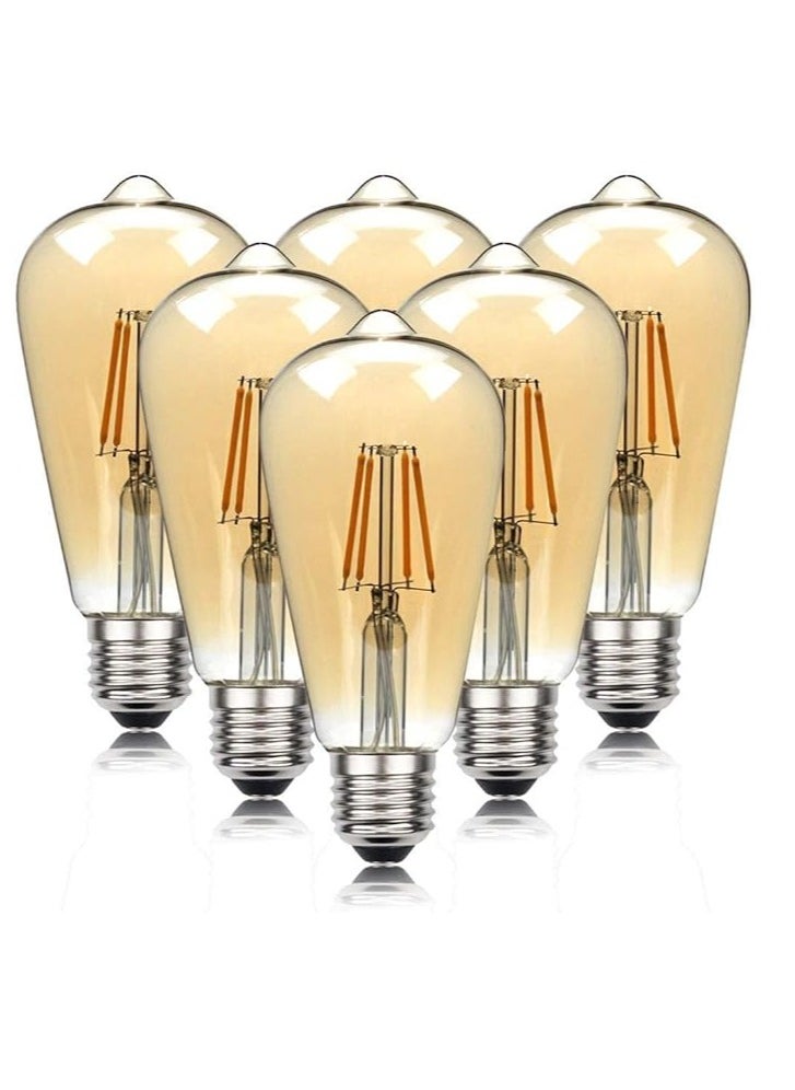 ESNCO E27 4W Vintage LED Long Filament Light with Retro Coated Glass Shade Replace 40W Incandescent Bulb - 6 Pieces  - Image 1