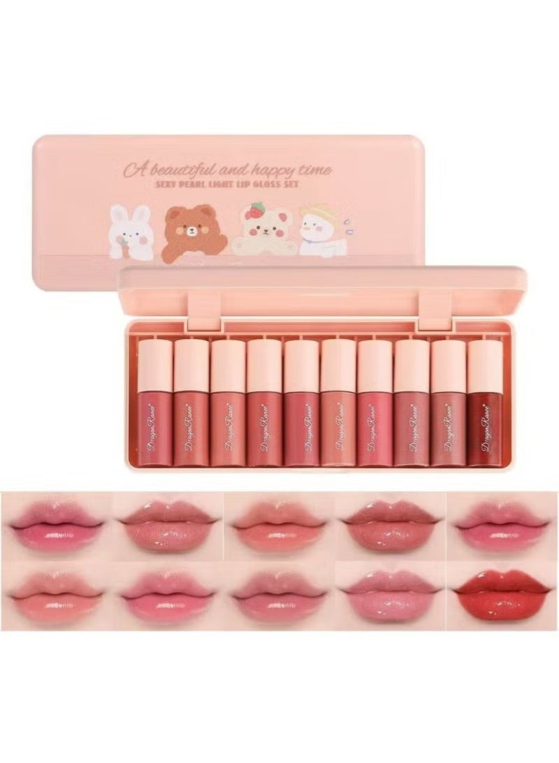Dragon Ranee 10 Colors Lip Gloss Set, Korean Lip Tint Stain, Natural Moisturizing Lip Gloss, Mini Liquid Lipstick, Long-Lasting Hydrating Lip Plumping Gloss, Multi-Use Lip and Cheek Tint Stain - Image 1