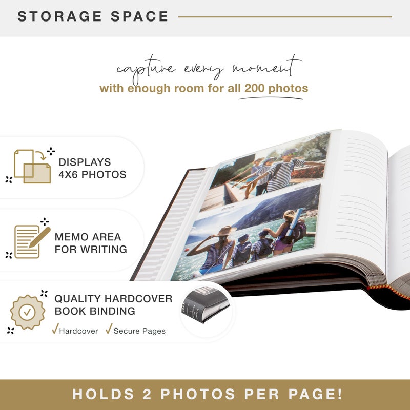 MCS Our Adventure Charcoal Photo Album Holds 200 4x6 Photos with Memo Space, Clear Side-Loading Pockets â€“ Scrapbook Style Keepsake for Vacations & More â€“ A Thoughtful Gift - Image 4