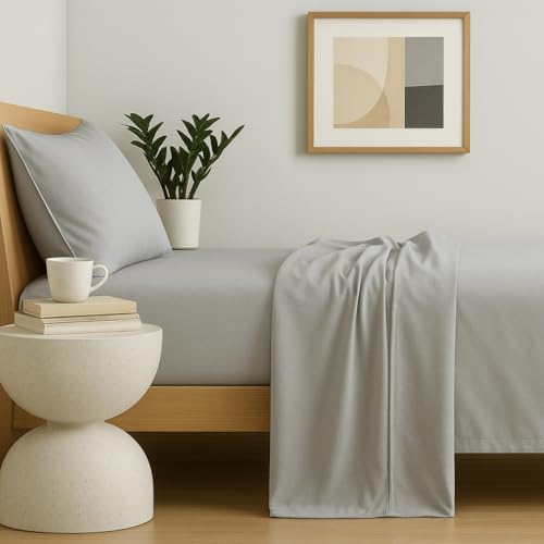 Peru Pima 285 Thread Count Percal Full Sheet Set - 100% Peruvian Pima Cotton, 4 Piece (Flat, Fitted, 2 Pillowcases) - Cooling, Crisp, Deep Pocket, Hotel Quality Bedding - Slate - Image 2