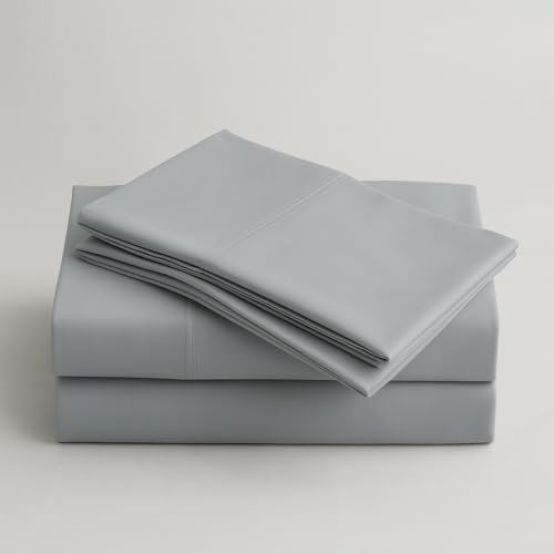 Peru Pima 285 Thread Count Percal Full Sheet Set - 100% Peruvian Pima Cotton, 4 Piece (Flat, Fitted, 2 Pillowcases) - Cooling, Crisp, Deep Pocket, Hotel Quality Bedding - Slate - Image 1