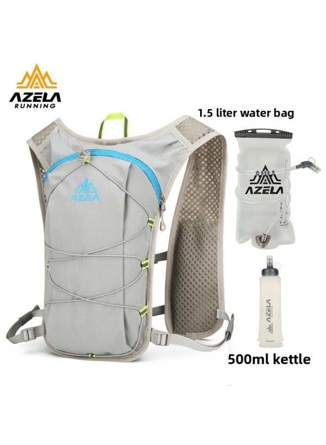 Azera Vest Backpack Sports Outdoor Hiking Cross-country Bag Marathon Mountaineering Bag Water Bag Cycling Bag Package-Color:Black With Gray-Capacity:Backpack + Blue 1.5l Soft Water Bag + 500ml Kettle - Image 2