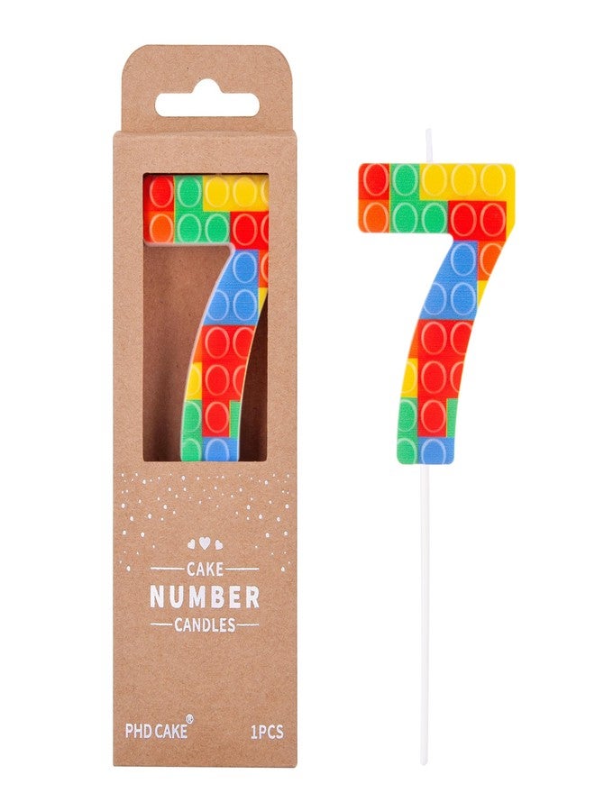 PHD CAKE Number 7 Building Block Birthday Cake Candle, Numeral Birthday Candles,Building Block Candles, Cake Topper Novelty Candle for Building Block Party - Image 1