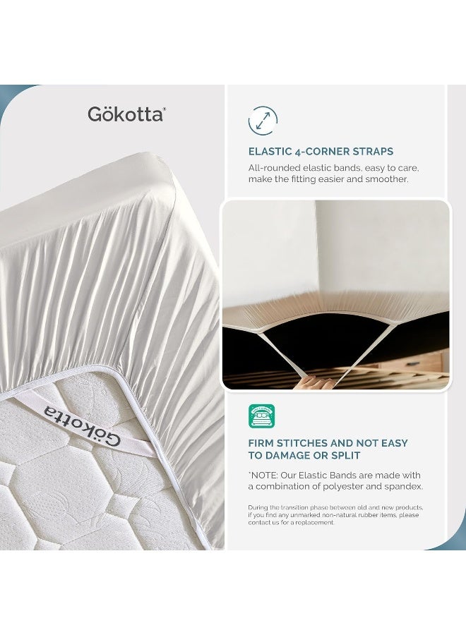 GOKOTTA Queen Size Bed Sheets 4 Piece Set, 100% Rayon Derived from Bamboo, Cooling for Hot Sleepers-Luxury Breathable Soft Sheets, Deep Pocket 16" Fitted Sheet with Elastic Corner Straps, Cream White - Image 3