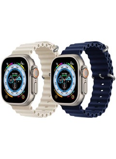 Silicone Ocean Band Strap for Apple Watch 38/40/41mm Pearl White/Dark Blue Set of 2