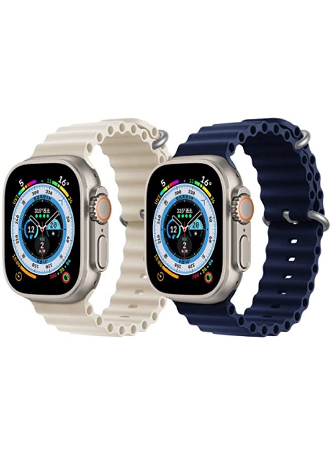 vesus - Silicone Ocean Band Strap for Apple Watch 38/40/41mm Pearl White/Dark Blue Set of 2 - Image 1