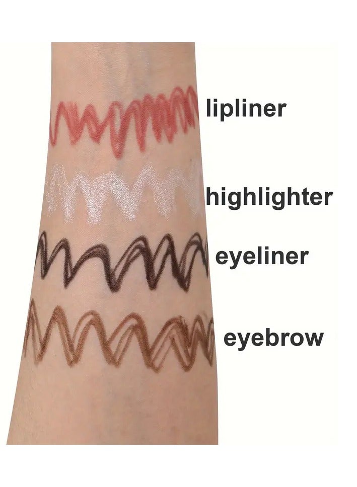 DubaiGallery قلم مكياج 4 في 1، محدد شفاه، هايلايتر، كحل وقلم حواجب 4 في 1 متعدد الاستخدامات - Image 4