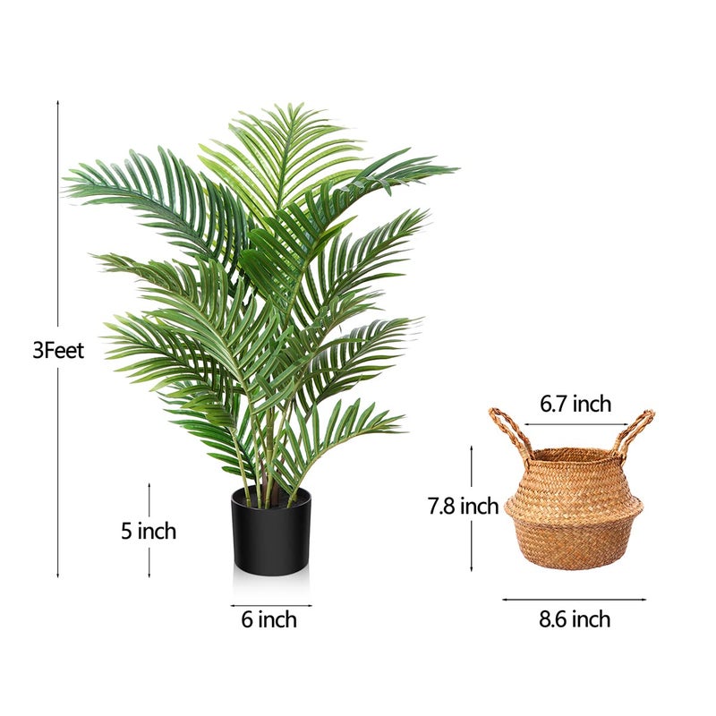 LOMANTO Fake Majesty Palm Plant 3Ft Artificial Plants for Home Decor Indoor Small Faux Trees in Pot Fake Tropical Plants for Housewarming Gift 1Pack - Image 3