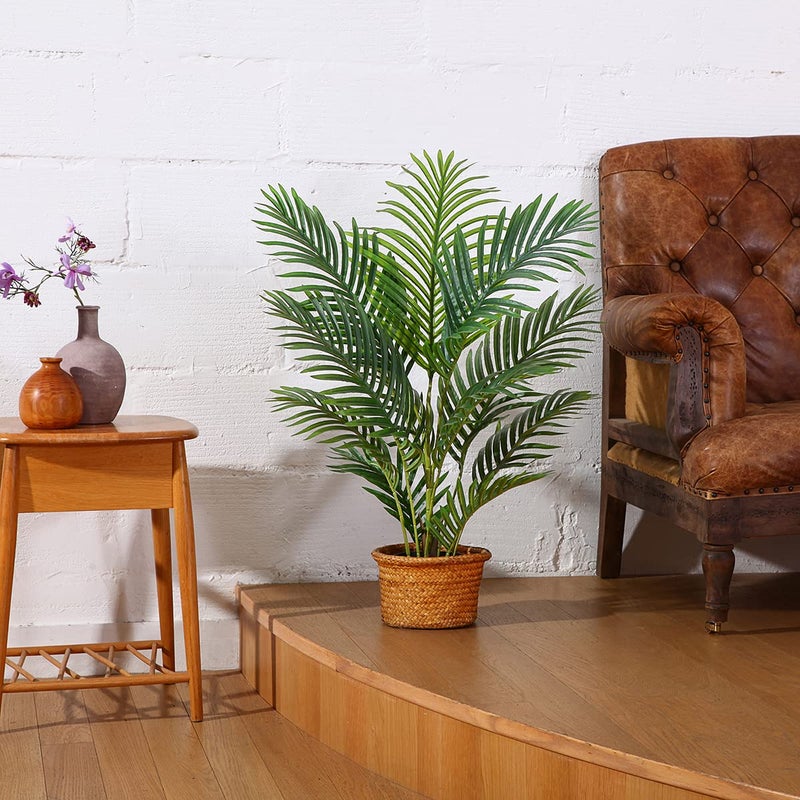 LOMANTO Fake Majesty Palm Plant 3Ft Artificial Plants for Home Decor Indoor Small Faux Trees in Pot Fake Tropical Plants for Housewarming Gift 1Pack - Image 5