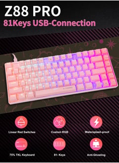E-YOOSO Z-88 PRO RGB Mechanical Gaming Keyboard, Red Switch, RGB Backlit, Water Resistant, 75% Layout Keyboard Compact 81 Keys Anti-Ghosting for Mac, PC, Pink  - Image 3