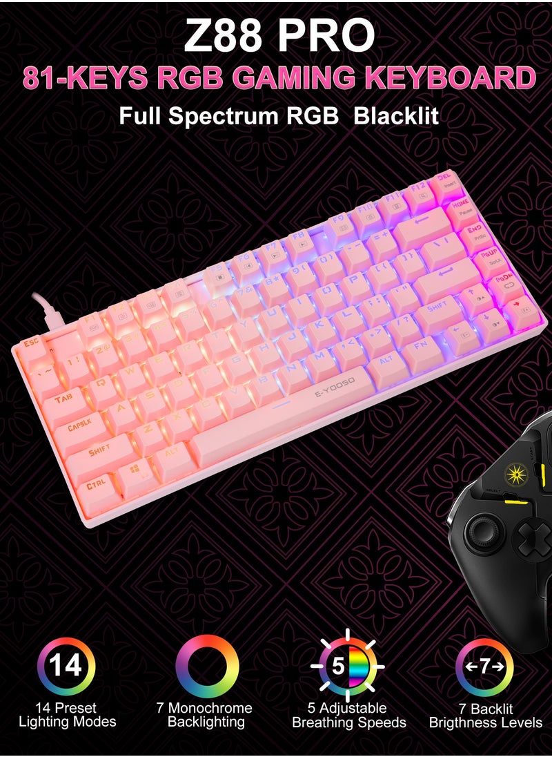 إي-يوسو - لوحة مفاتيح ميكانيكية للألعاب Z-88 PRO RGB، مفتاح أحمر، إضاءة خلفية RGB، مقاومة للماء، لوحة مفاتيح تخطيط 75% مدمجة 81 مفتاحًا مضادة للظلال لأجهزة Mac والكمبيوتر الشخصي، وردي - Image 1