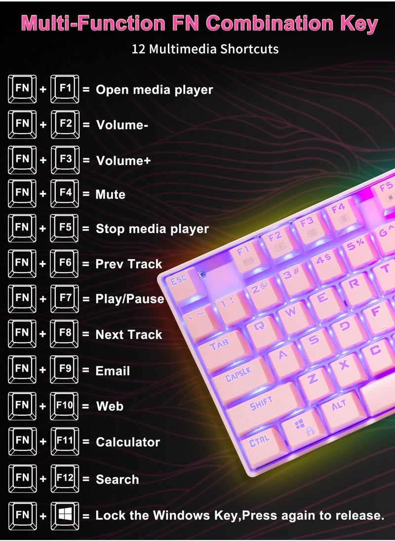 إي-يوسو - لوحة مفاتيح ميكانيكية للألعاب Z-88 PRO RGB، مفتاح أحمر، إضاءة خلفية RGB، مقاومة للماء، لوحة مفاتيح تخطيط 75% مدمجة 81 مفتاحًا مضادة للظلال لأجهزة Mac والكمبيوتر الشخصي، وردي - Image 1