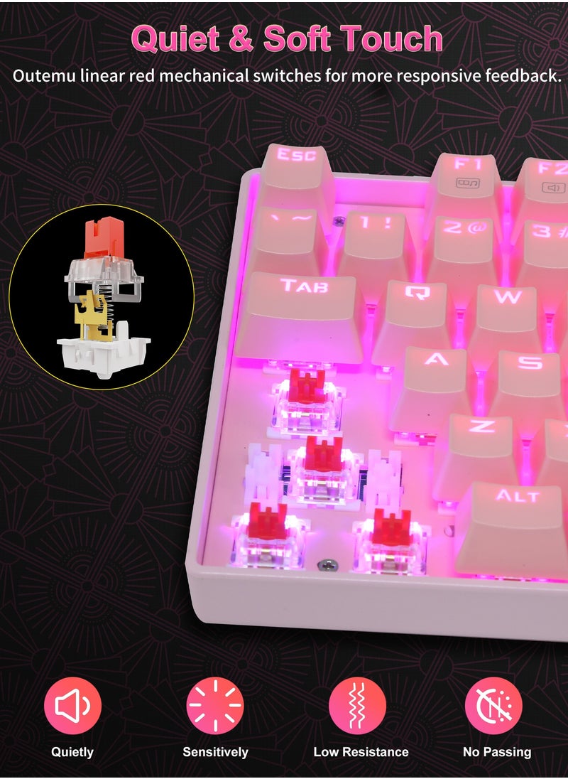إي-يوسو - لوحة مفاتيح ميكانيكية للألعاب Z-88 PRO RGB، مفتاح أحمر، إضاءة خلفية RGB، مقاومة للماء، لوحة مفاتيح تخطيط 75% مدمجة 81 مفتاحًا مضادة للظلال لأجهزة Mac والكمبيوتر الشخصي، وردي - Image 1
