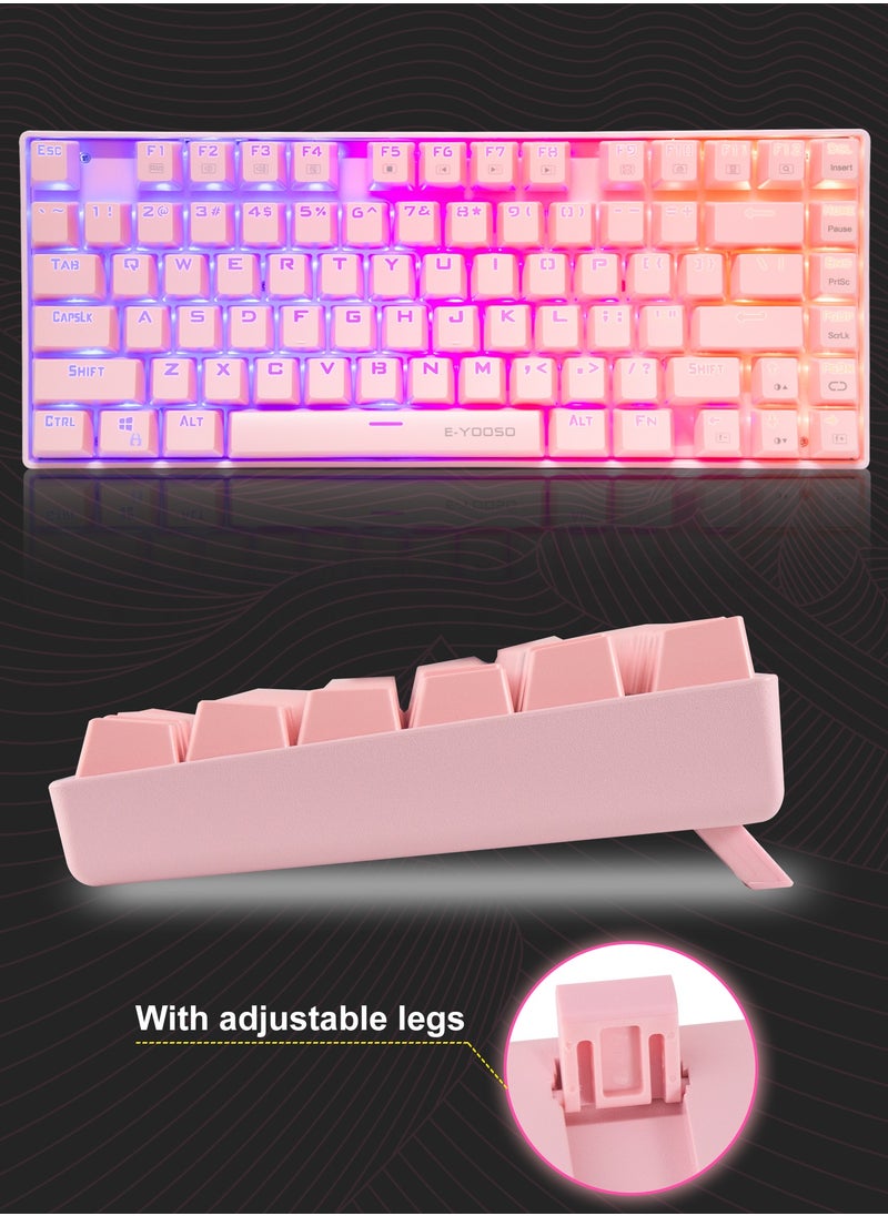 إي-يوسو - لوحة مفاتيح ميكانيكية للألعاب Z-88 PRO RGB، مفتاح أحمر، إضاءة خلفية RGB، مقاومة للماء، لوحة مفاتيح تخطيط 75% مدمجة 81 مفتاحًا مضادة للظلال لأجهزة Mac والكمبيوتر الشخصي، وردي - Image 1
