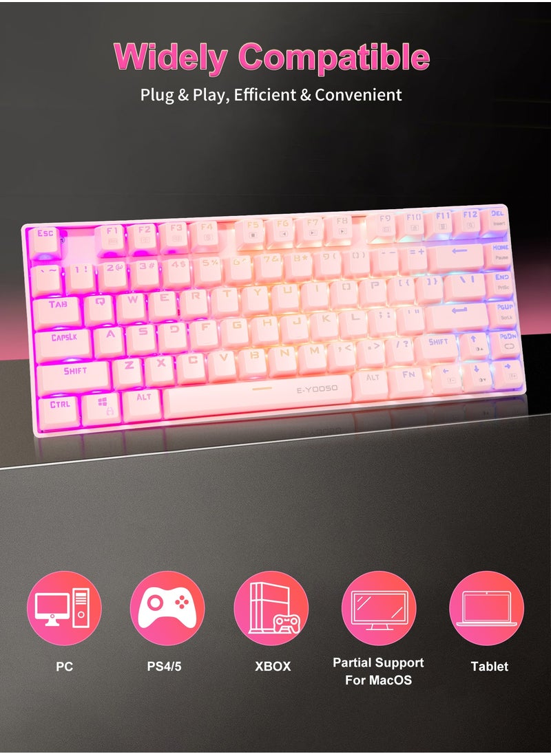إي-يوسو - لوحة مفاتيح ميكانيكية للألعاب Z-88 PRO RGB، مفتاح أحمر، إضاءة خلفية RGB، مقاومة للماء، لوحة مفاتيح تخطيط 75% مدمجة 81 مفتاحًا مضادة للظلال لأجهزة Mac والكمبيوتر الشخصي، وردي - Image 1