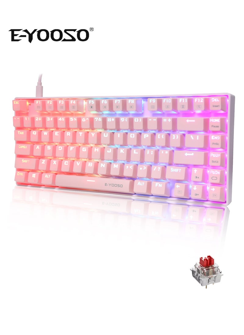 إي-يوسو - لوحة مفاتيح ميكانيكية للألعاب Z-88 PRO RGB، مفتاح أحمر، إضاءة خلفية RGB، مقاومة للماء، لوحة مفاتيح تخطيط 75% مدمجة 81 مفتاحًا مضادة للظلال لأجهزة Mac والكمبيوتر الشخصي، وردي - Image 1