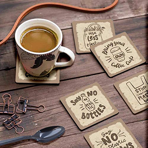 Inkdotpot Set of 6 Drink Coasters Decorative Non,Slip Cork Base 4-inch Square Printed Coasters Easy Clean- Quotes - Image 3