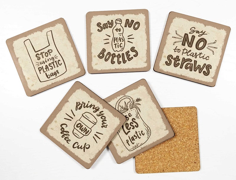 Inkdotpot Set of 6 Drink Coasters Decorative Non,Slip Cork Base 4-inch Square Printed Coasters Easy Clean- Quotes - Image 2