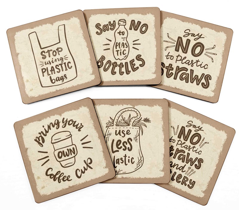 Inkdotpot Set of 6 Drink Coasters Decorative Non,Slip Cork Base 4-inch Square Printed Coasters Easy Clean- Quotes - Image 1