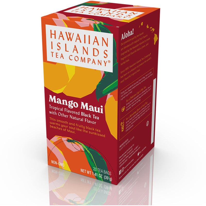 Hawaiian Islands Tea Company Mango Maui Black Tea, All Natural - 20 Teabags (1 Box) - Image 1