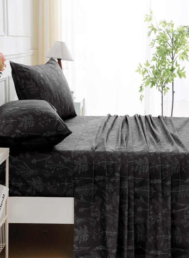 Homilay 100% Organic Cotton Percale Sheets Set,Queen Size 4 PC, Breathable&Durable Hotel Quality Bedding, 16" Deep Pocket Botanical Floral Bedsheets,Black - Image 5