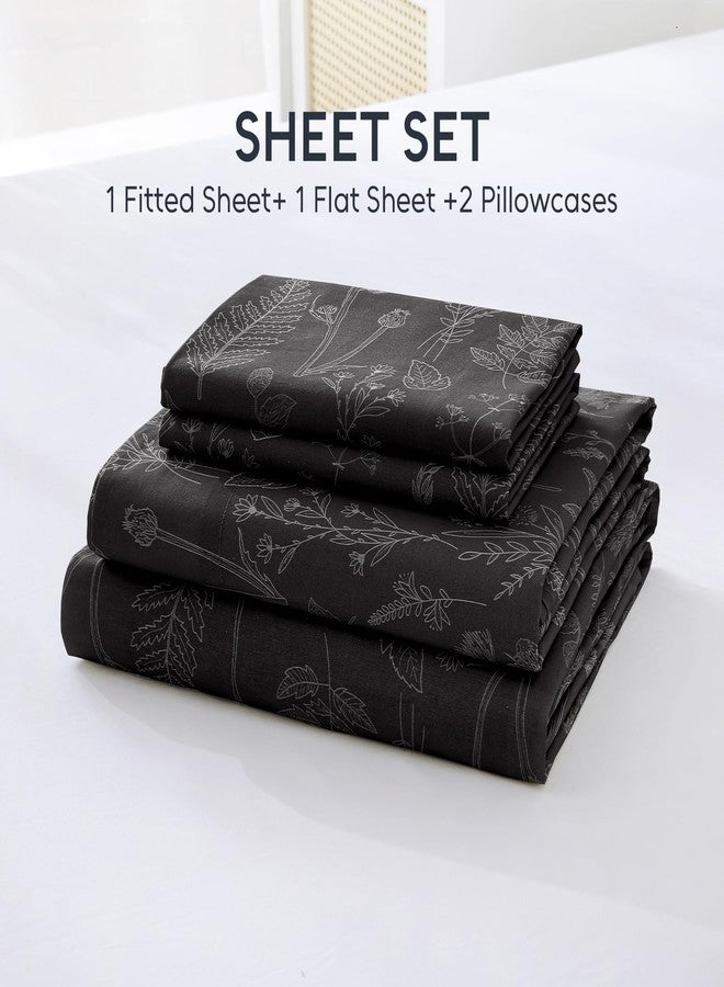 Homilay 100% Organic Cotton Percale Sheets Set,Queen Size 4 PC, Breathable&Durable Hotel Quality Bedding, 16" Deep Pocket Botanical Floral Bedsheets,Black - Image 2