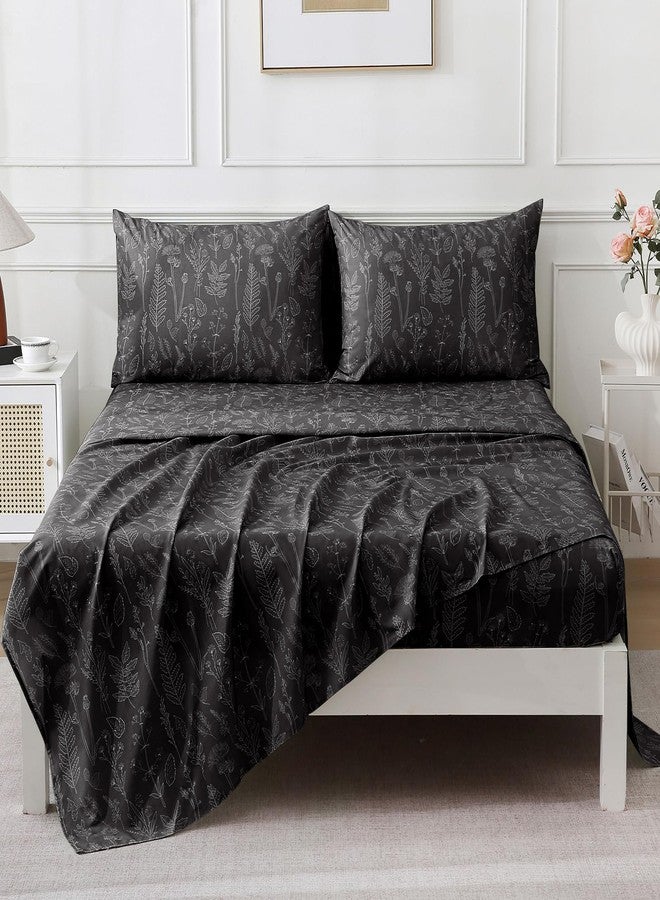 Homilay 100% Organic Cotton Percale Sheets Set,Queen Size 4 PC, Breathable&Durable Hotel Quality Bedding, 16" Deep Pocket Botanical Floral Bedsheets,Black - Image 3