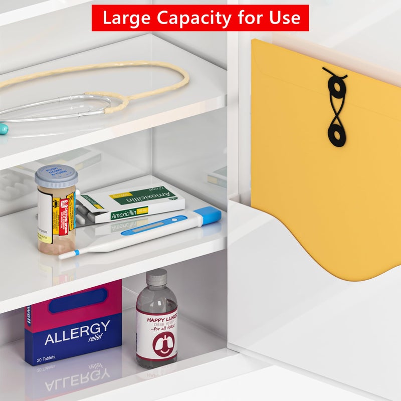 Wensha Locking Medicine Cabinet for Bathroom: Wall Mount Medical Box for Medication Storage - Large Capacity First Aid Wall Cabinet for Home, School, Office (White) - Image 3