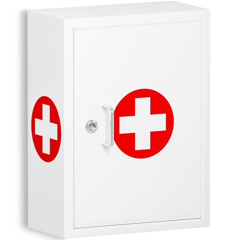 Wensha Locking Medicine Cabinet for Bathroom: Wall Mount Medical Box for Medication Storage - Large Capacity First Aid Wall Cabinet for Home, School, Office (White) - Image 1