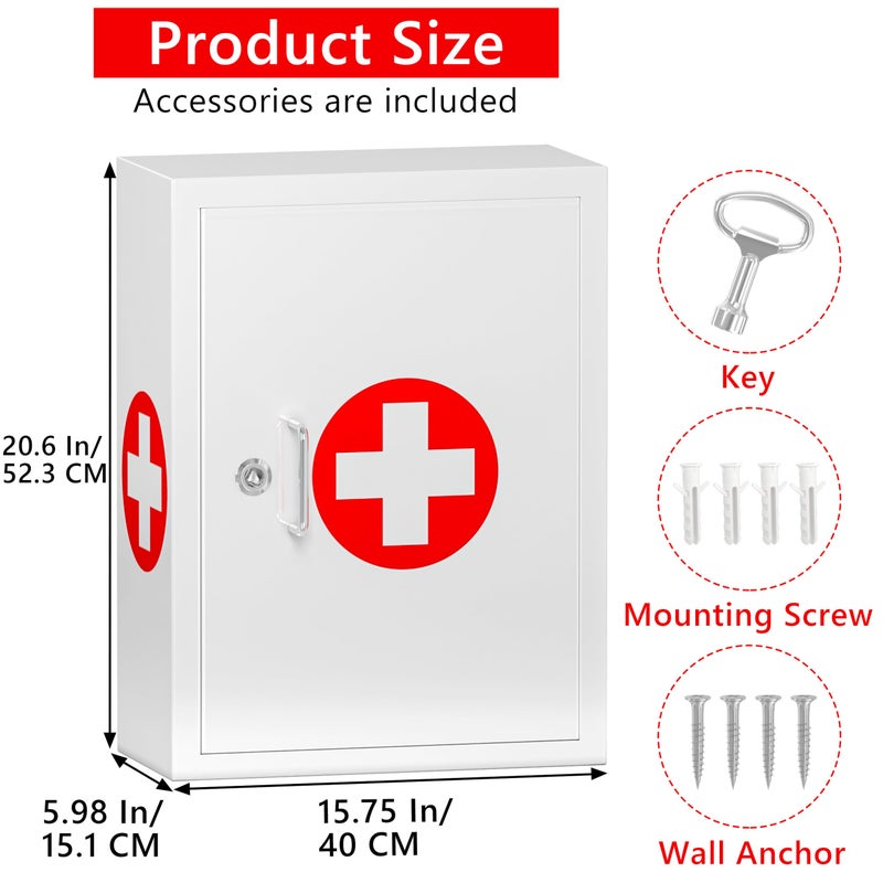 Wensha Locking Medicine Cabinet for Bathroom: Wall Mount Medical Box for Medication Storage - Large Capacity First Aid Wall Cabinet for Home, School, Office (White) - Image 4