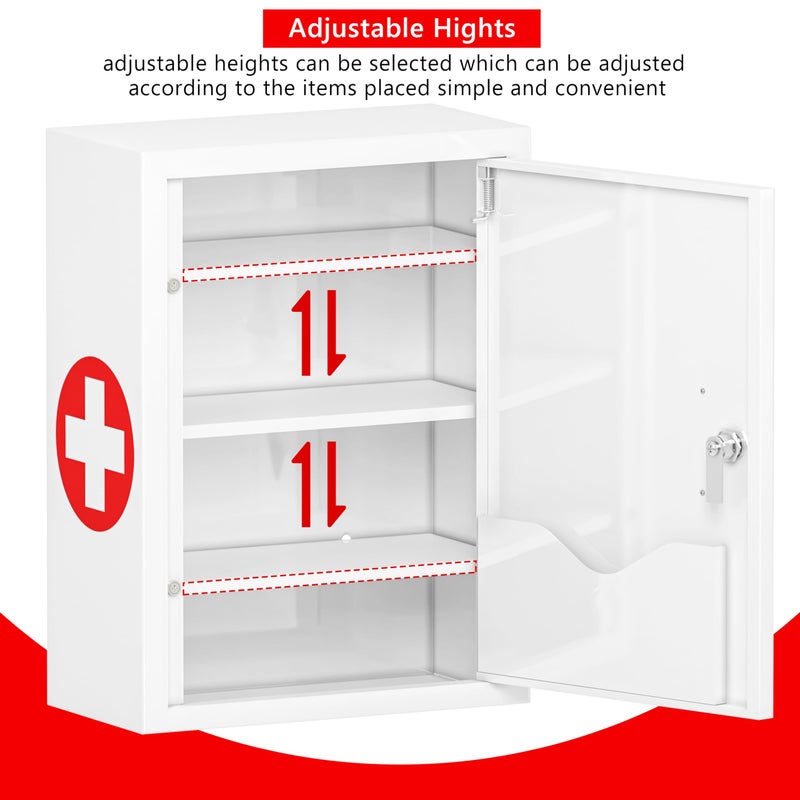 Wensha Locking Medicine Cabinet for Bathroom: Wall Mount Medical Box for Medication Storage - Large Capacity First Aid Wall Cabinet for Home, School, Office (White) - Image 2