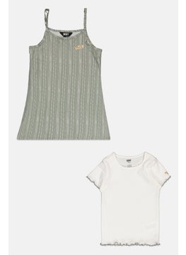 DKNY Kids Girl 2 Piece Brand Logo Set, Olive  - Image 1
