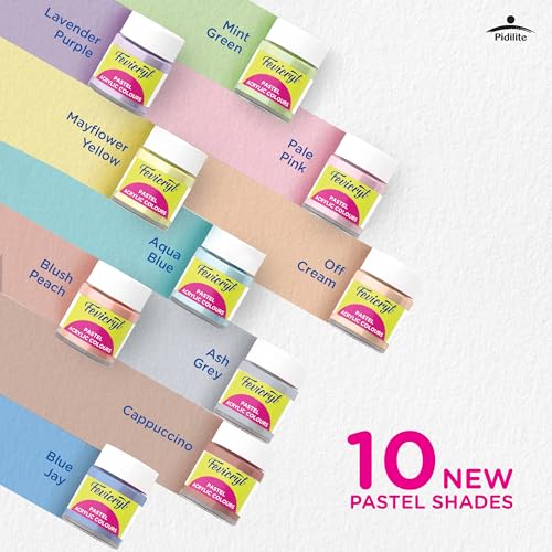 Fevicryl Acrylic Colours Pastel Kit | 10 Colours x 15 ml | DIY Paint, Rich Pigment | Multicolour & Multi-surface | Non-Cracking Paint for Canvas, Wood, Leather, Earthenware, Metal - Image 4