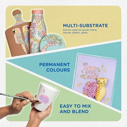 Fevicryl Acrylic Colours Pastel Kit | 10 Colours x 15 ml | DIY Paint, Rich Pigment | Multicolour & Multi-surface | Non-Cracking Paint for Canvas, Wood, Leather, Earthenware, Metal - Image 2