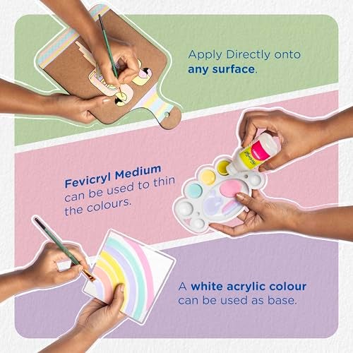 Fevicryl Acrylic Colours Pastel Kit | 10 Colours x 15 ml | DIY Paint, Rich Pigment | Multicolour & Multi-surface | Non-Cracking Paint for Canvas, Wood, Leather, Earthenware, Metal - Image 3