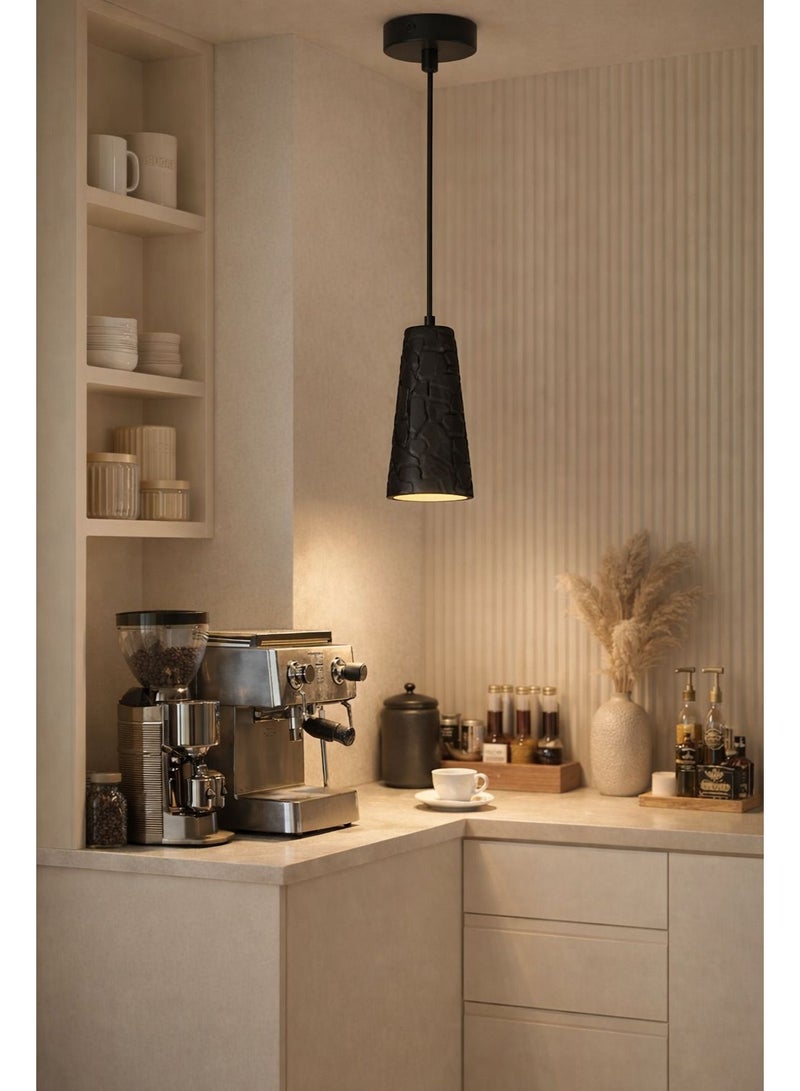 Gypsum Cone Pendant black Light with Stone-Texture Design, 27cm Height, 12cm Width, featuring G9 Bulb for Soft Modern Illumination - Image 2