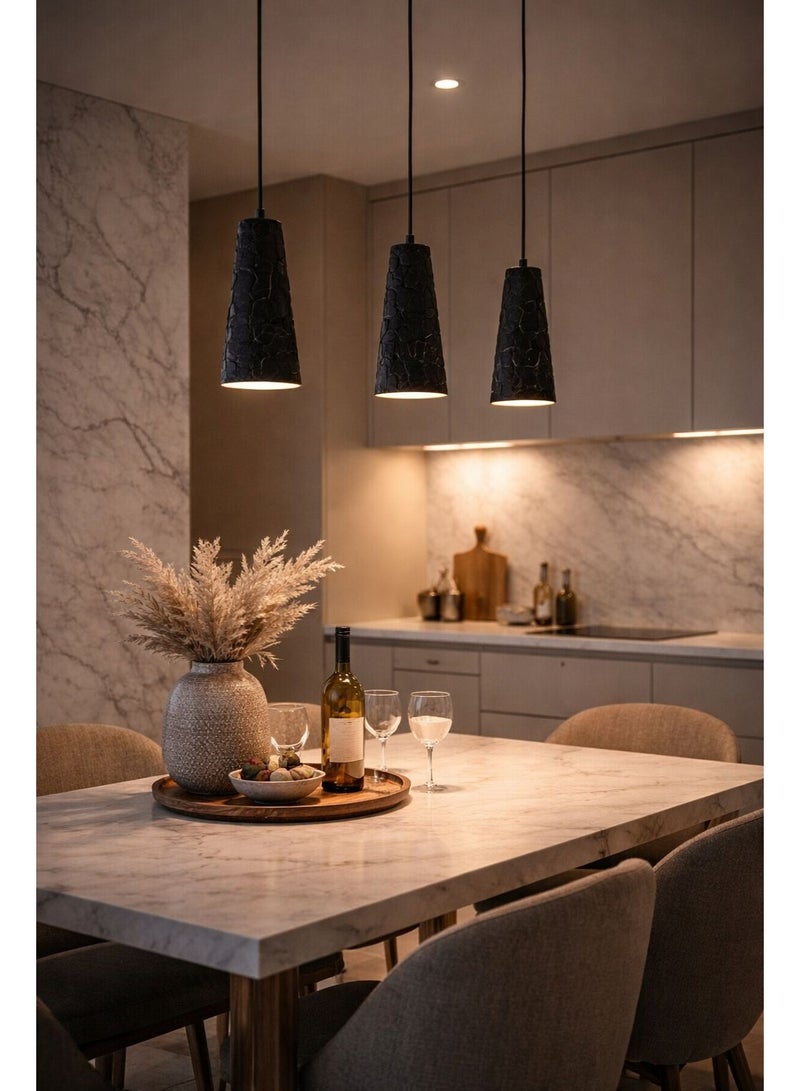 Gypsum Cone Pendant black Light with Stone-Texture Design, 27cm Height, 12cm Width, featuring G9 Bulb for Soft Modern Illumination - Image 3