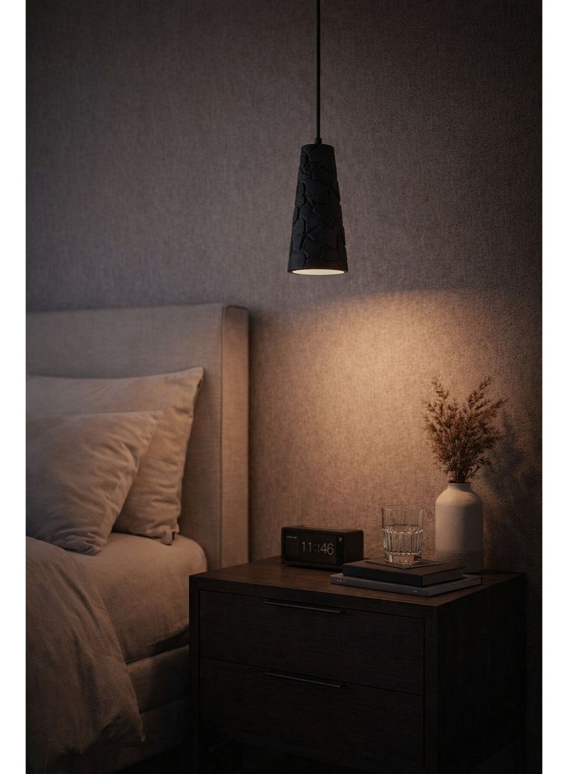 Gypsum Cone Pendant black Light with Stone-Texture Design, 27cm Height, 12cm Width, featuring G9 Bulb for Soft Modern Illumination - Image 4