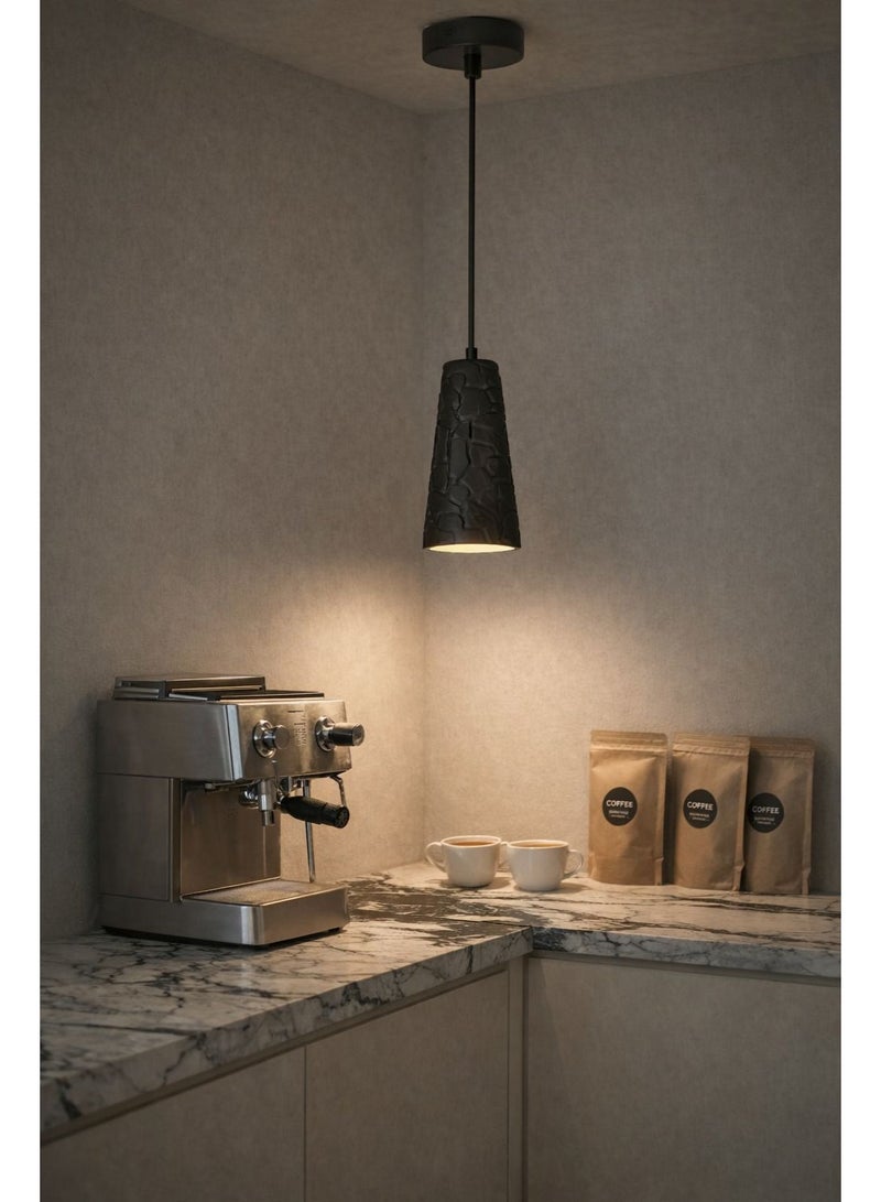 Gypsum Cone Pendant black Light with Stone-Texture Design, 27cm Height, 12cm Width, featuring G9 Bulb for Soft Modern Illumination - Image 1