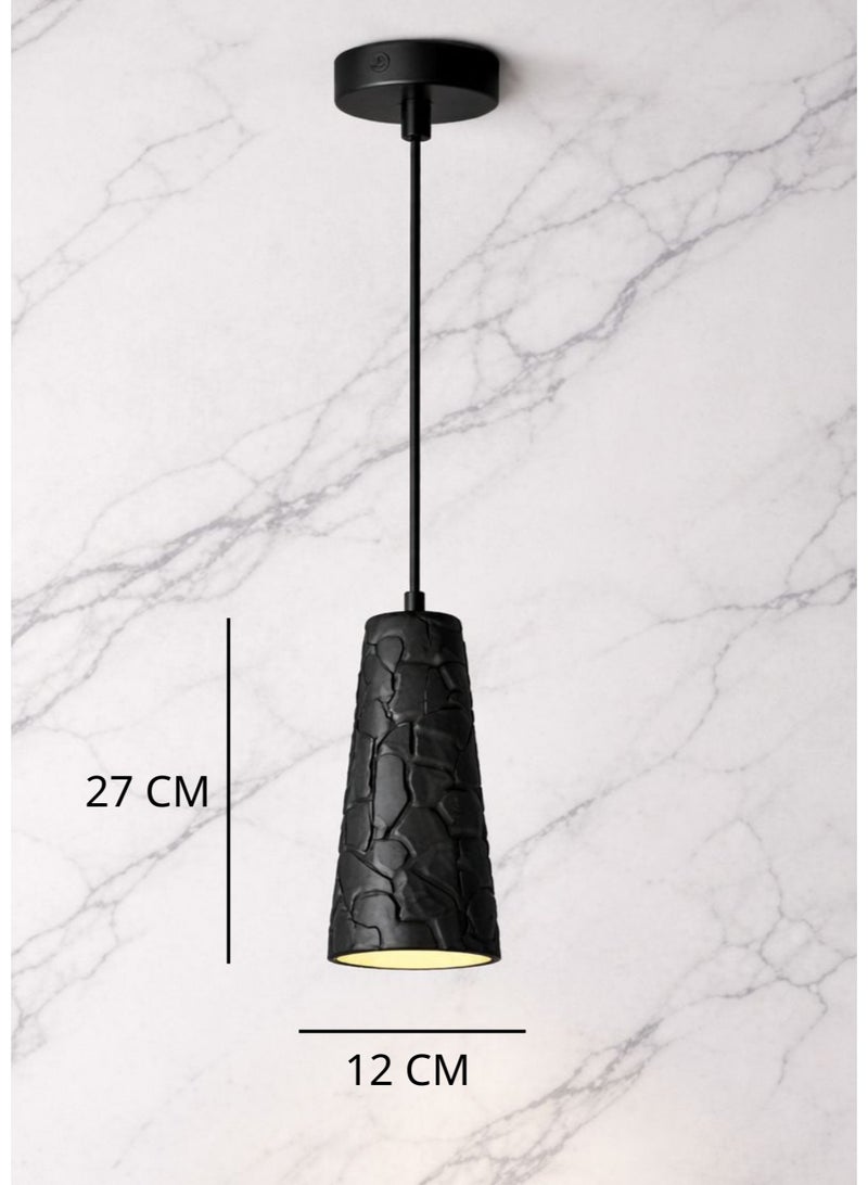 Gypsum Cone Pendant black Light with Stone-Texture Design, 27cm Height, 12cm Width, featuring G9 Bulb for Soft Modern Illumination - Image 5