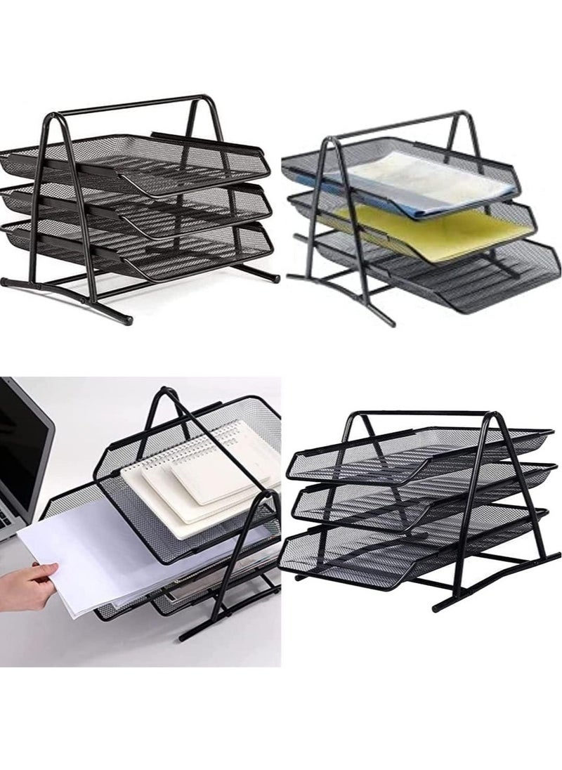 ELTRAZONE Metal Paper Tray l Mesh Document Tray for Desk Accessories Office Supplies Files and More Space Saving Letter Organizer with 3 Tiers Durable Office Desk Organizer with Sliding Trays Durable Anti-Slip  - Image 2